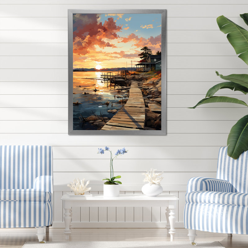 Alvordton Pier and Dock Weathered, reproduction d'art sur toile, H 20 po x l 12 po x P 1 po, Cadre photo argenté