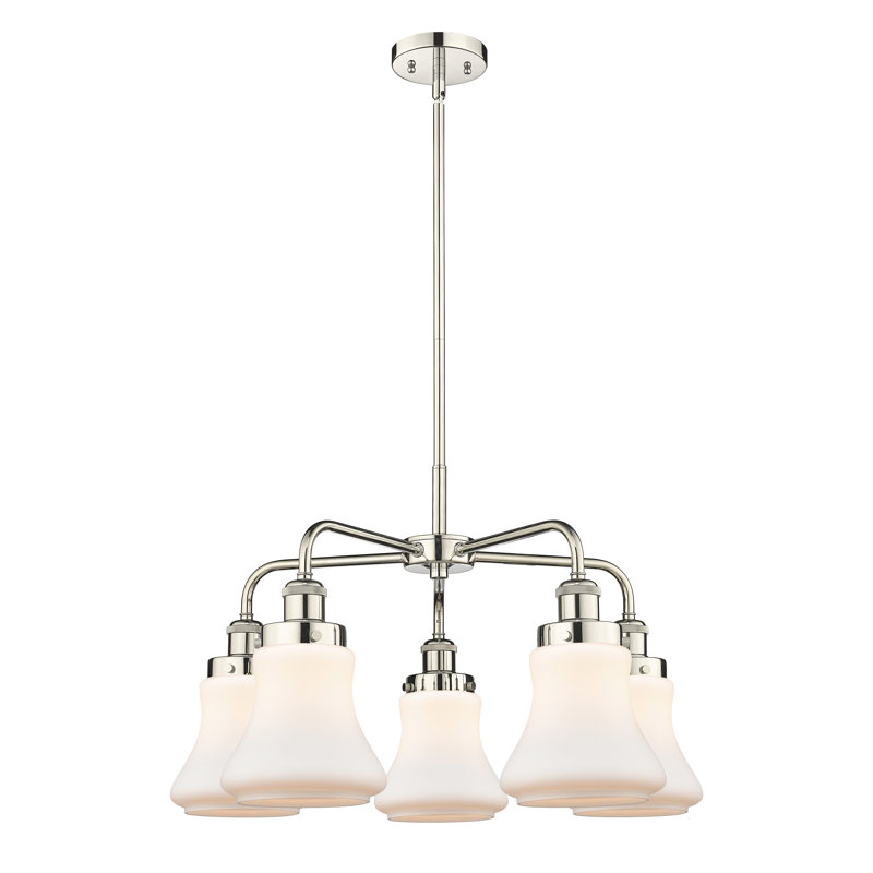 Lustre suspendu 5 lumières 24 po Bhanupriya, Blanc mat, Nickel poli