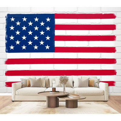 Peel and Stick Wallpaper American Flag Mural Red Stripes White Stars Independence Day Wall Murals 69"H x 96"W Removable PVC Wall Paper Self-Adhesive Wall Decor for Bedroom Living Room Home Office