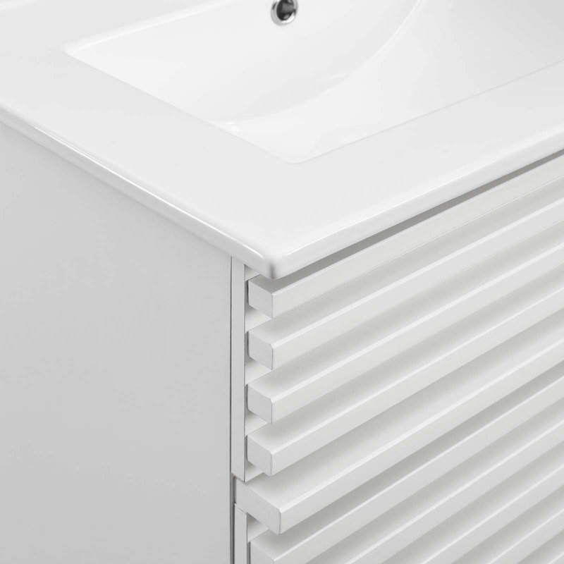 White 24" Freestanding Mid-Century Modern Bathroom Vanity