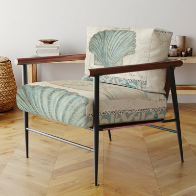 Fauteuil rembourré en velours nautique et côtier Luft Seastar and Blue Sea Shell II