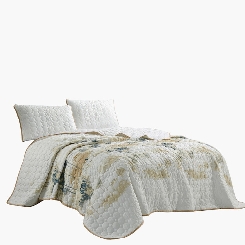 Ensemble de couvre-lit matelassé réversible 3 pièces beige clair, Couvre-lit de très grande taille et 2 taies déco