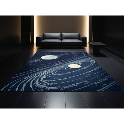 Tapis bleu et bleu marine délavé à la machine à motif d'étoiles binaires Chaplin