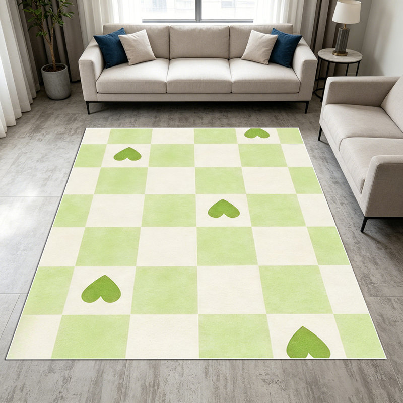 1PC Green Checkerboard Heart Pattern area rugs for Living Room, Soft and Comfortable, Suitable for all seasons, easy-to-maintain, machine washable Indoor floor mat, Under Table Farmhouse suitable for dining table, bedroom, entryway, kitchen,