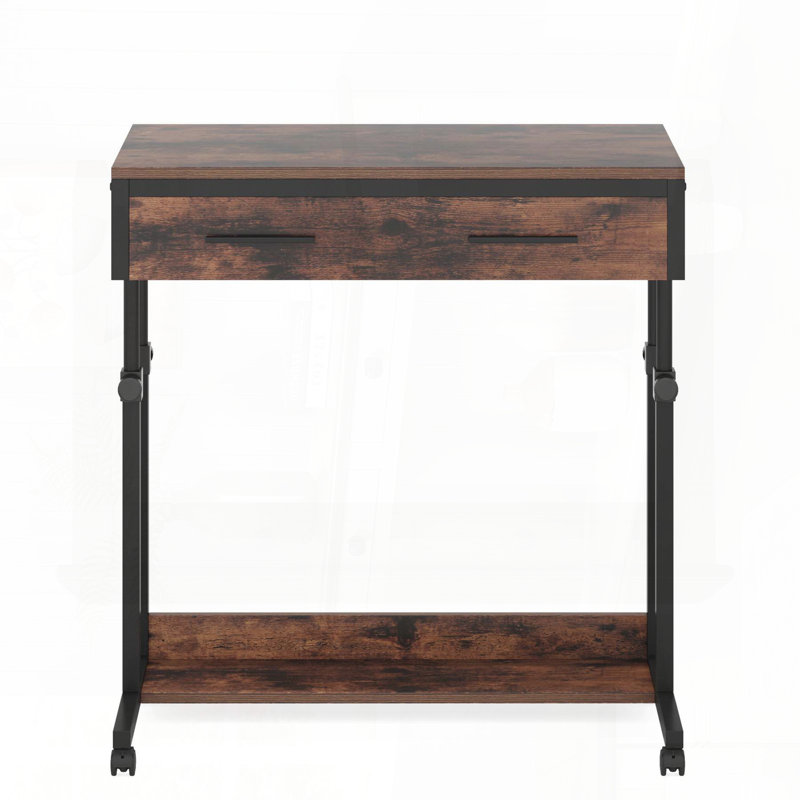 Portable Laptop Desk with Drawer, Wheels, and Height Adjustment – Rustic Brown, 31.5"