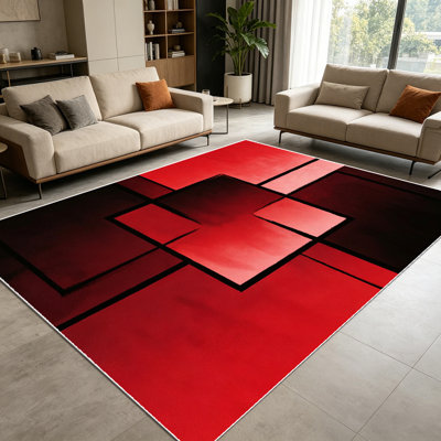 1PC Geometric Red Black Line Art Abstract area rugs for Living Room, Soft and Comfortable, Suitable for all seasons, easy-to-maintain, machine washable Indoor floor mat, Under Table Farmhouse suitable for dining room, bedroom, home office, entryway,