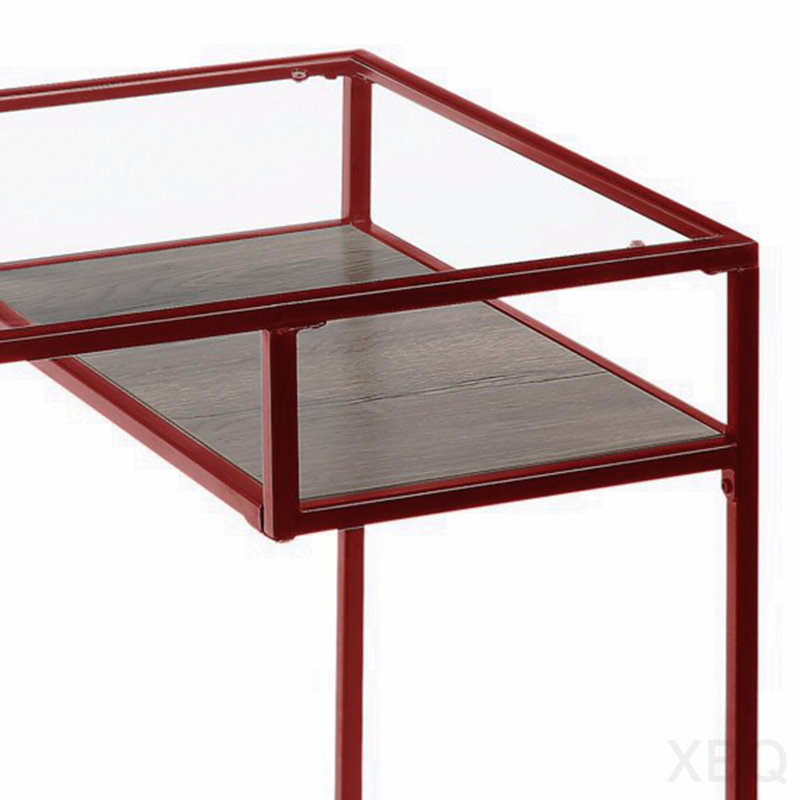 Bureau rouge Dexter avec plateau en verre trempé