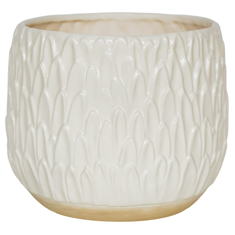  Arles Leaf Embossed Plant Pot, White, 16.5cm H x 18cm W x 18cm D
