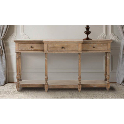 Wooden 3 Drawer Console Table with Shelf – Hallway Entryway Table with Storage Drawers for Living Room Display Furniture