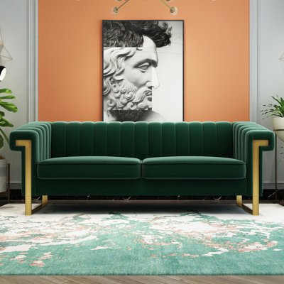 Bagatella 83.85'' Velvet Square Arms Sofa -  Mercer41, 4ADC767FB4504C5288A09E1F6FA9F078