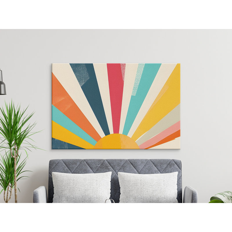 Retro Sun Canvas Wall Art, Sunrise Print, Abstract Wall Decor, Modern Home Decor, Available in Multiple Sizes