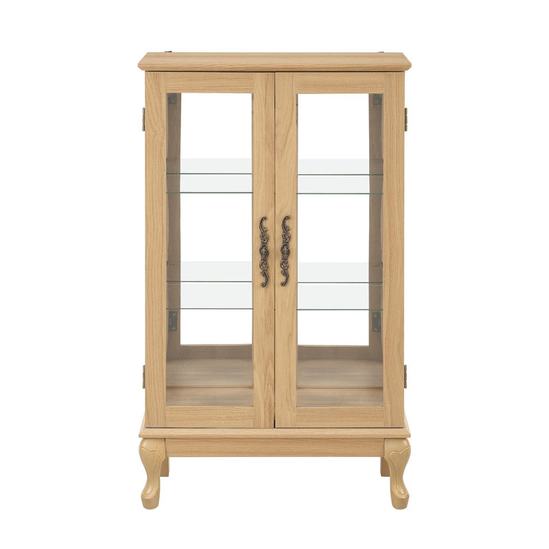 Armoire vitrée 2 portes avec portes en verre trempé, armoires vitrées avec panneau arrière en miroir et tablettes réglables, vitrine éclairée pour la maison, ampoule de bureau incluse