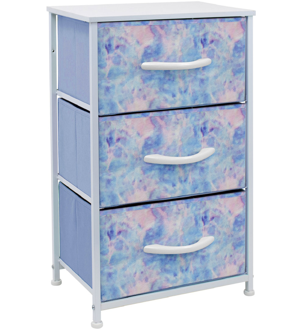 Sorbus 3 Drawers Nightstand with Steel Frame and Wood Top in Tie Dye Blue Sorbus