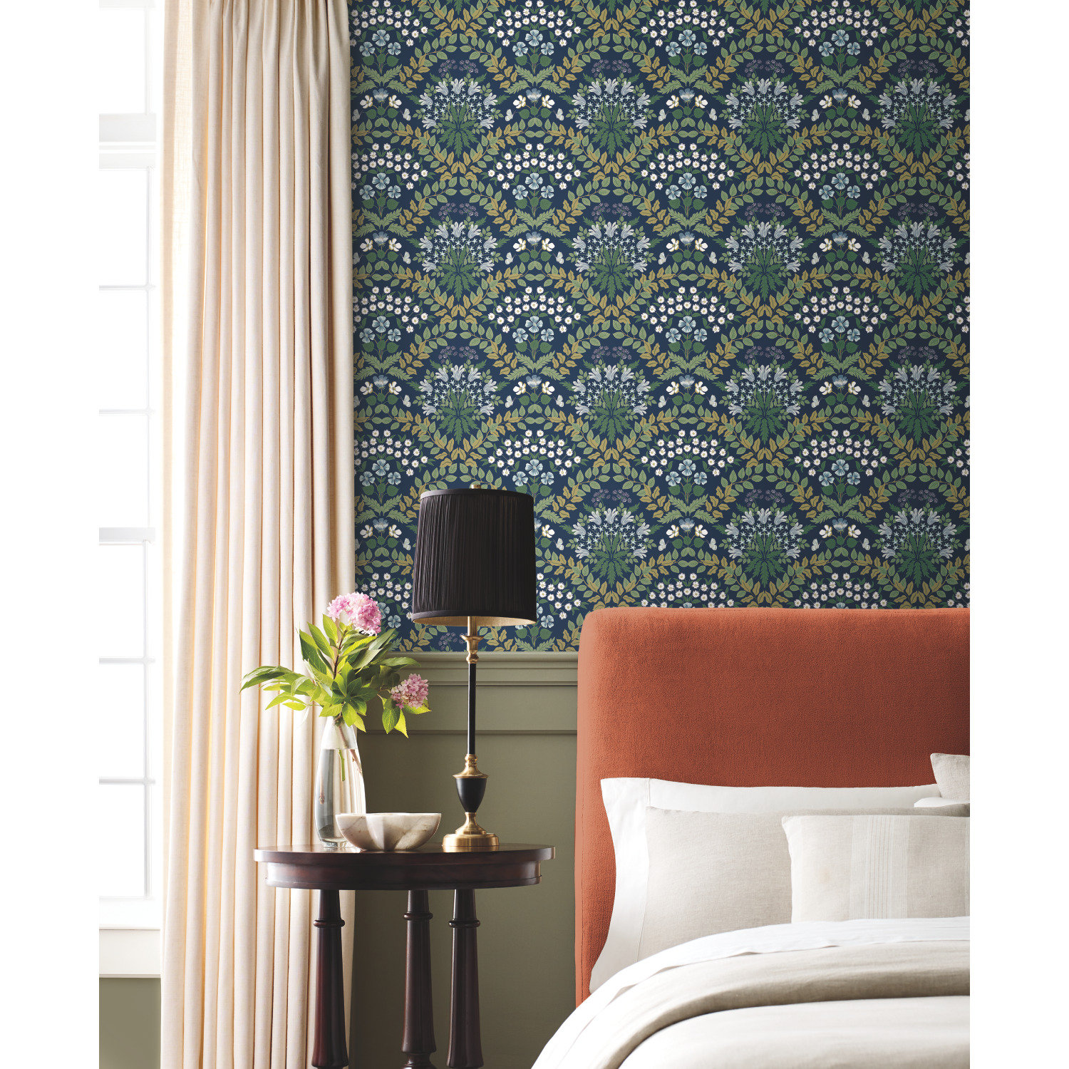Bramble Wallpaper Double Roll, Navy Blue/Green