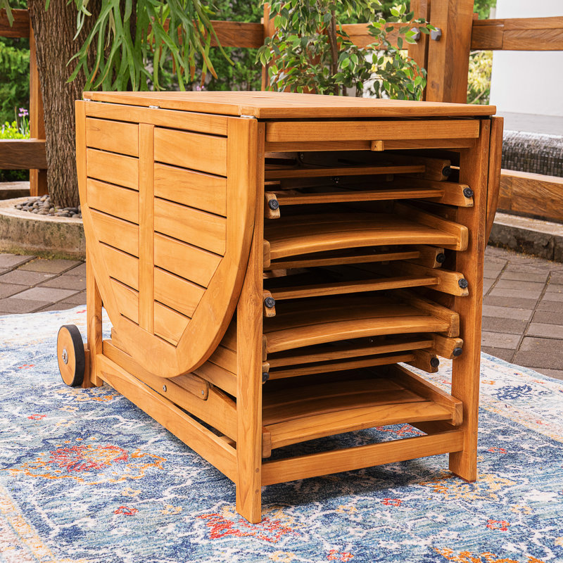 Tada 6 - Person Teak Outdoor Foldable Dining Set with Sunbrella Cushions
