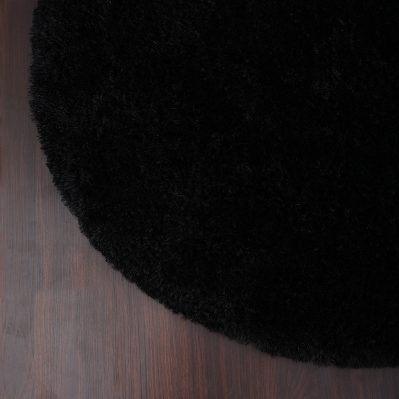 Kenshawn Hand Tufted Shag Polyester Eco-Friendly Area Rugs - Round, Black Color, Plain Solid Design, High Pile Thick Handmade Anti Skid Area Rugs for Living Room, Bed Room