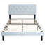 Lit simple contemporain avec tête de lit moderne en lin capitonné, sans sommier tapissier, fabrication en lattes de bois, facile à assembler, gris, pièce de luminaire de chambre à coucher, tête de lit tapissier à bordure avec poids de 300 lb-34009288-34009295