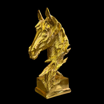 Sculpture tête de cheval dorée - un chef-d'œuvre italien fait à la main en laiton et bronze