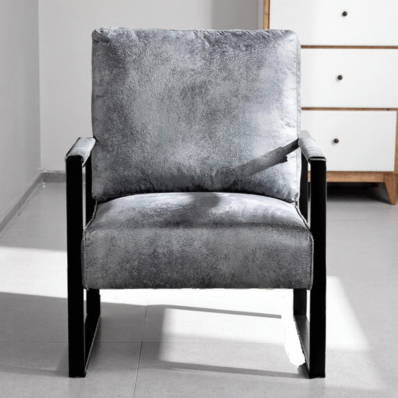 Fauteuil d'appoint gris Mid-Century moderne avec revêtement en microfibre et structure en métal carrée - B2735P256733