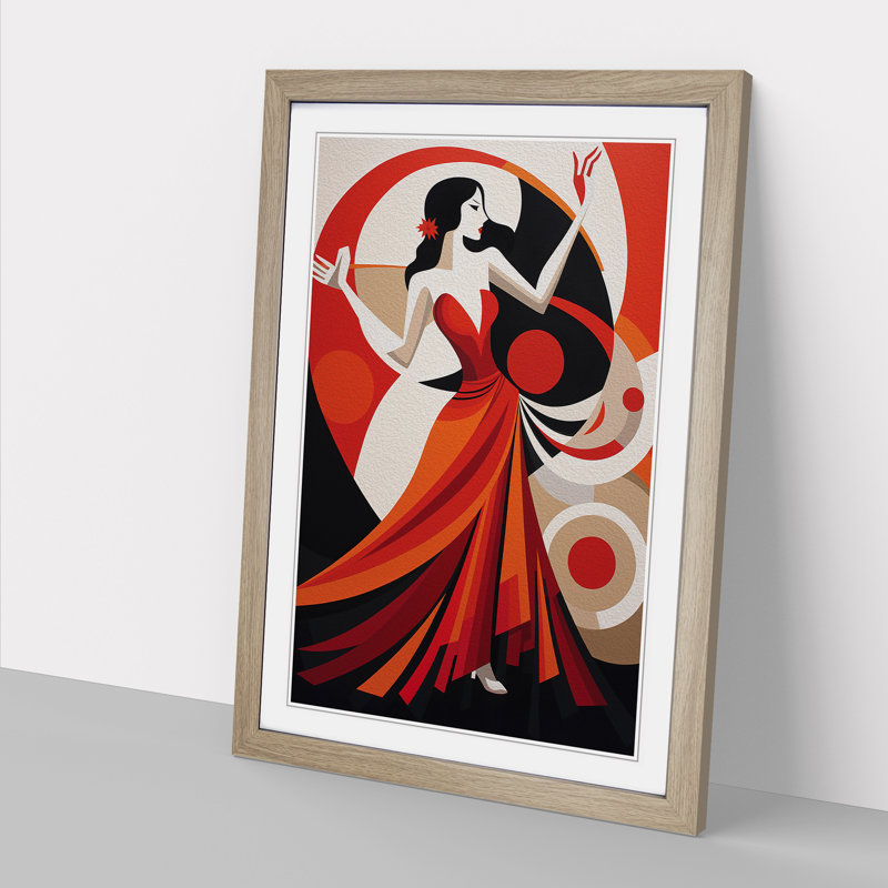 Flamenco dancer Constructivism - Framed Print, 34cm H x 25cm W x 2cm D, Oak
