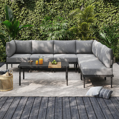 Ensemble de conversation modulaire d'extérieur 7 pièces avec coussins en oléfine de 6 pouces, ensembles de conversation pour patio