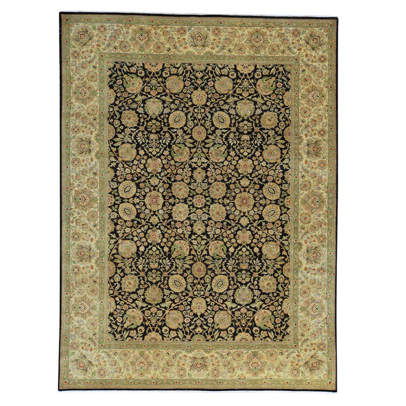 Tapis noir / crème noué à la main