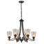 Lustre classique / traditionnel 6 lumières en métal noir avec abat-jour en verre bullé-1218993737