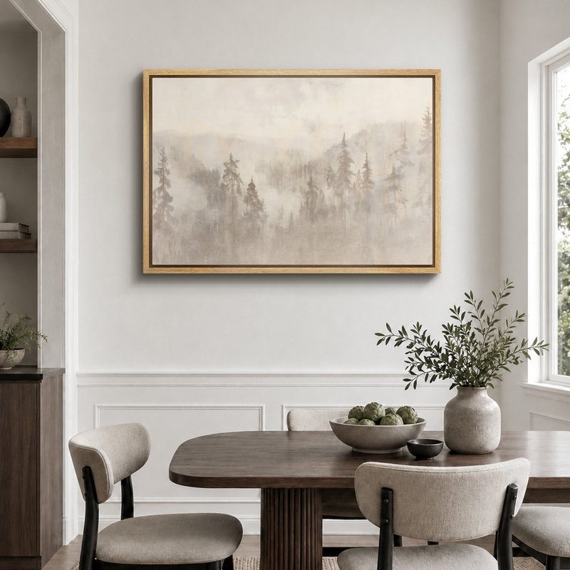 «Woodland Forest Landscape Misty Forest Soft Neutral Landscape Illustration Modern Large Large Canvas Art, art mural»