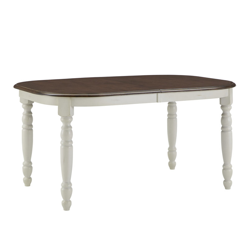 Table de salle à manger en bois d'hévéa à rallonge papillon Alyssha, Blanc antique