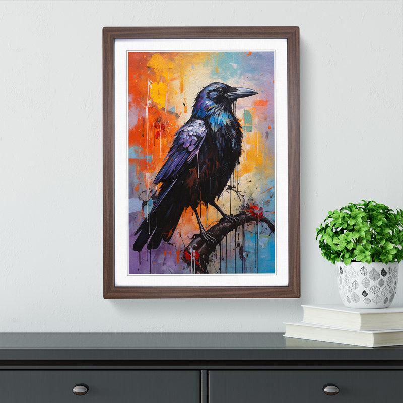 XYZ-FRM-V1223-5420 Raven Gestural 1 Piece Single Picture Frame Wall Art, 46cm H x 34cm W x 2cm D, Walnut