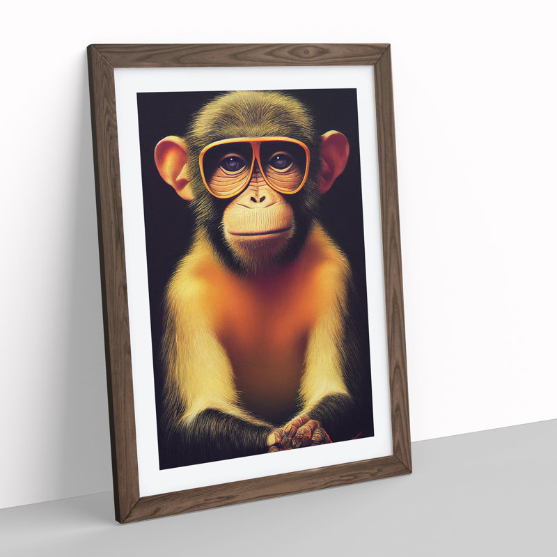 Monkey In Glasses No.1 - Framed Print, 64cm H x 46cm W, Brown