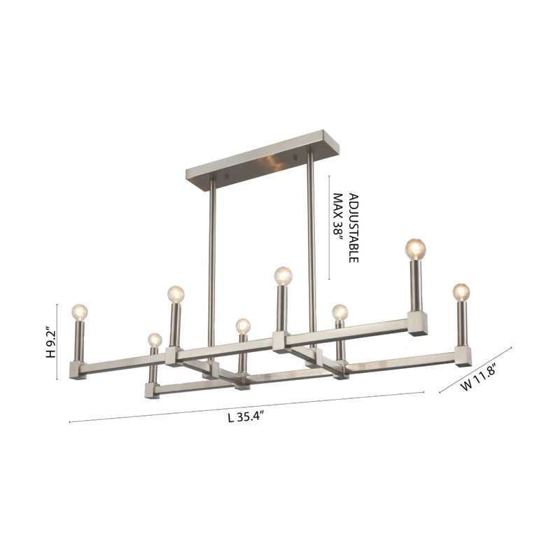 8-Light Chrome Metal Straight Piped Chandelier