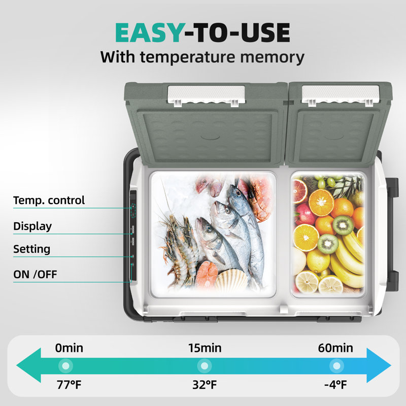 52 Qt Dual Zone Electric Cooler with Handle and Wheels