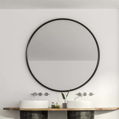 Miroir de salle de bain rond en métal pour mur, verre de haute qualité avec film incassable et installation facile