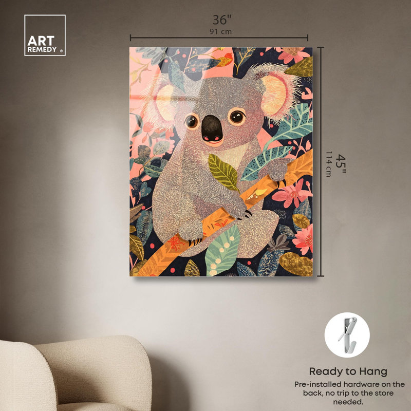 «Koala in the Leaves», reproduction d'art acrylique par Art Remedy, H 45 po x l 36 po