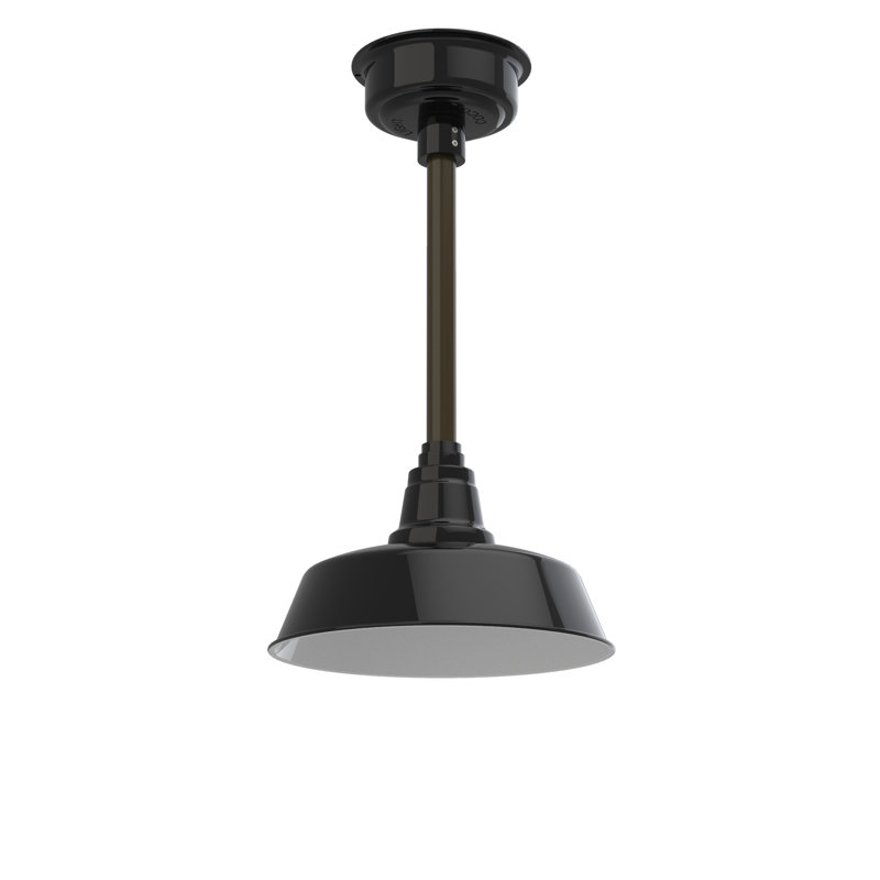Luminaire suspendu 1 lumière del à simple dôme Vandervliet, Noir / acajou bronzé, H 48 po x l 12 po x p 12 po