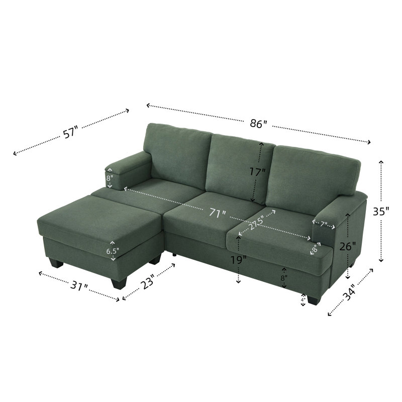 86" Modular Sectional Sofa, L-shaped Comfy Sectional Couches For Living Room, 3-seater Cloud Couches With Ottoman, Modern Deep Seat Sofa With Large Storage