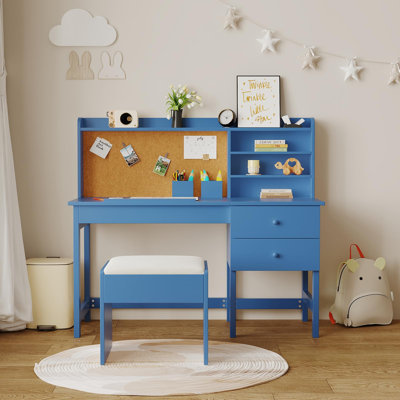 Kids Desk and Chair Set with Drawers, Tilt Desktop, Cork Board, Adjustable Study Table for Ages 3-8, Perfect for Study