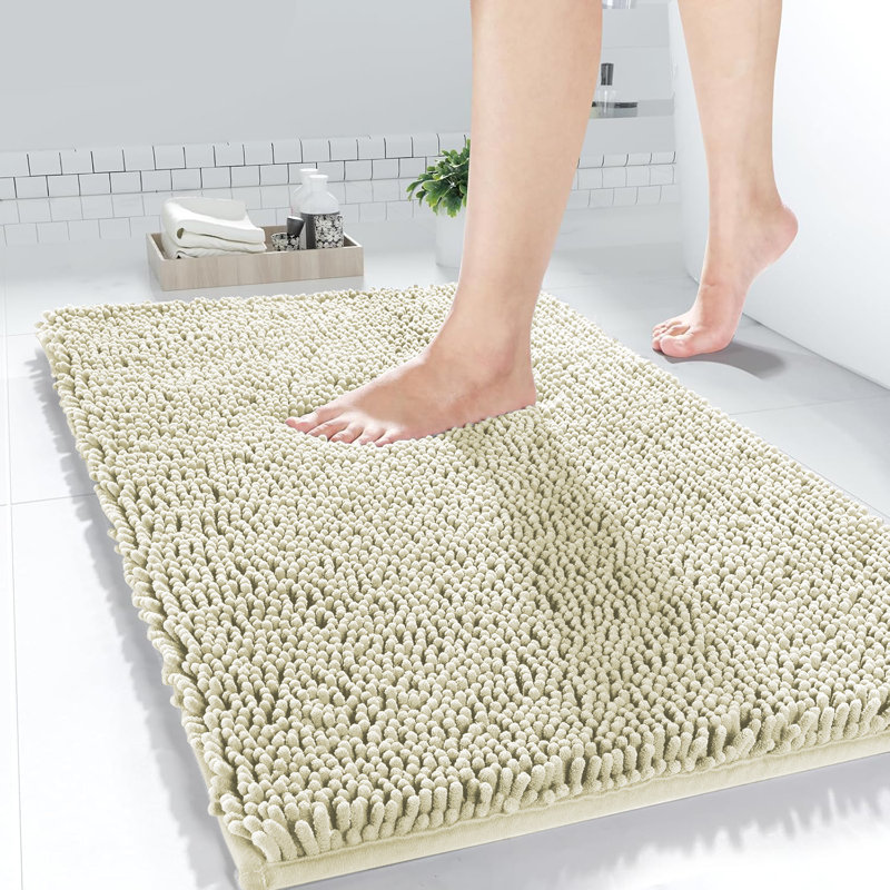 Chenille Non-Slip Non-Slip Bath Mat, Cream, 40cm Width X 60cm Length