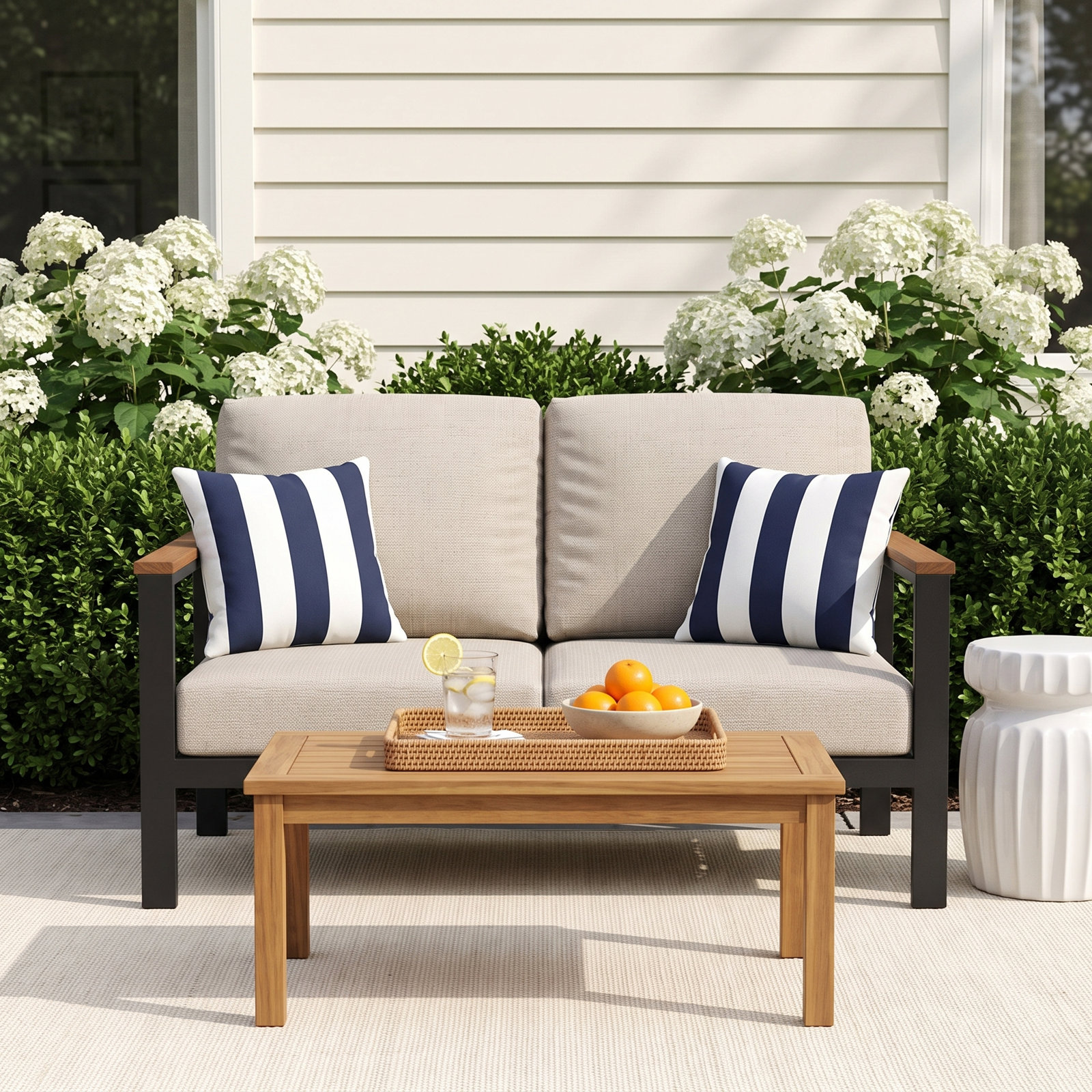 Townsend 55" Sunbrella® Patio Loveseat, Canvas Black Sunbrella® Canvas, Yes, Brown
