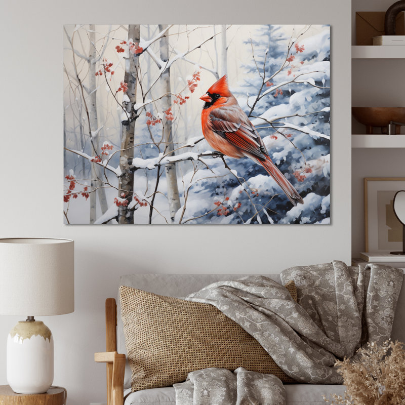 Canada, cardinal rouge, Winter Wonderland I, reproduction d'art sur toile, H 16 po x l 32 po x P 1 po, Toile tendue