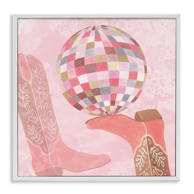 «Cowgirl Boot & Disco Ball», art de la giclée encadrée, conception par Yvette St. Amant, H 17 po x l 17 po