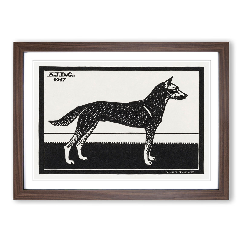 Dog by Julie De Graag - Picture Frame Painting, Walnut Framed, 27cm H x 36cm W x 2cm D