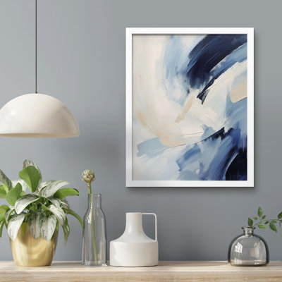 "Illustration abstraite dynamique en bleu et blanc" sur papier