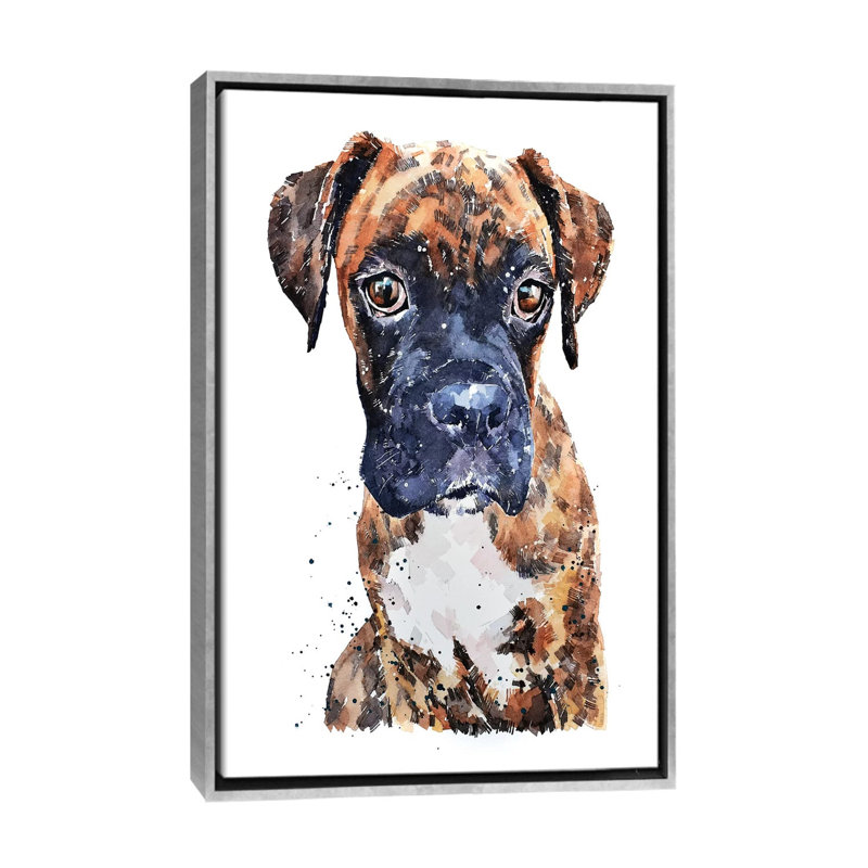 « Boxer Puppy PUP » par Edwatercolours-impression, H 26 po x l 18 po x 1,5 po, Toile avec cadre argenté, Pas de tapis