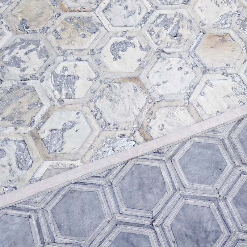 Acid Washed Cowhide Patchwork Area Rug