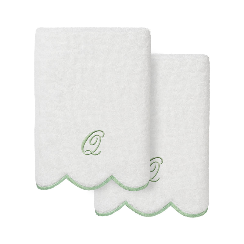  Ensemble de serviettes 100% coton turque ADORNIA, Ensemble de 2 essuie-mains, Q, Blanc/vert