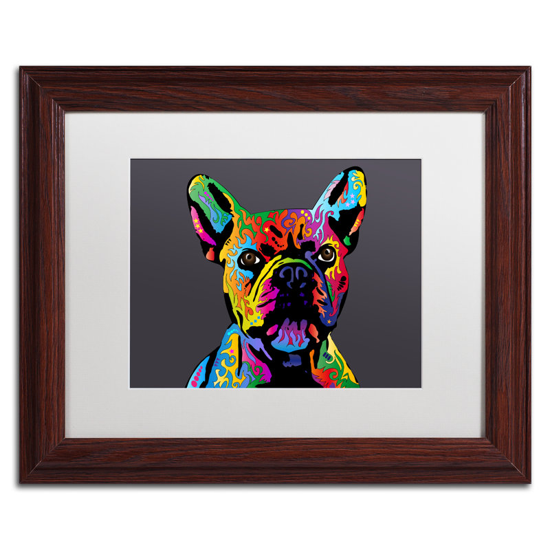Bouledogue français gris, impression encadrée, H 11 po x l 14 po x P 0,5 po, Blanc, Encadrement brun