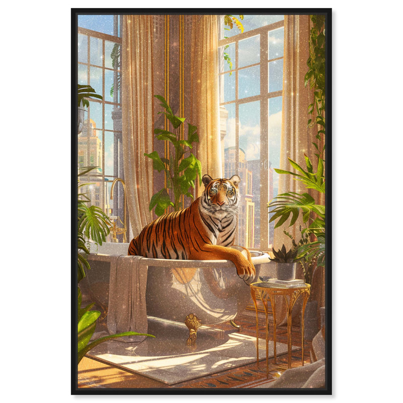 «Lush Tiger Bath» par Everly Quinn, Cadre noir, H 16 po x l 11 po