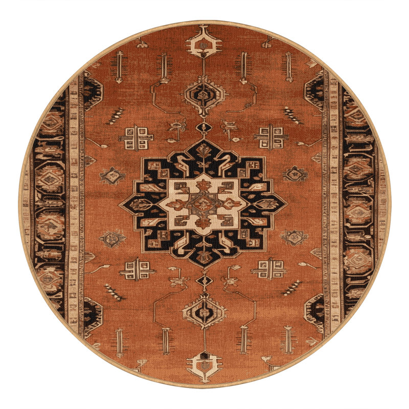 Tapis brun lavable à la machine, Rond 5 pi